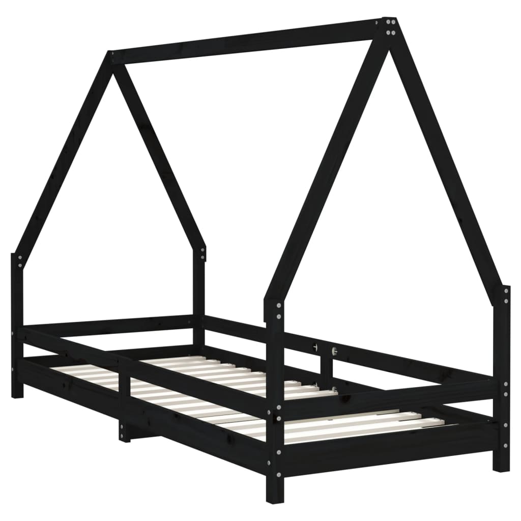 Cadre de lit pour enfants noir 80x200 cm bois de pin massif