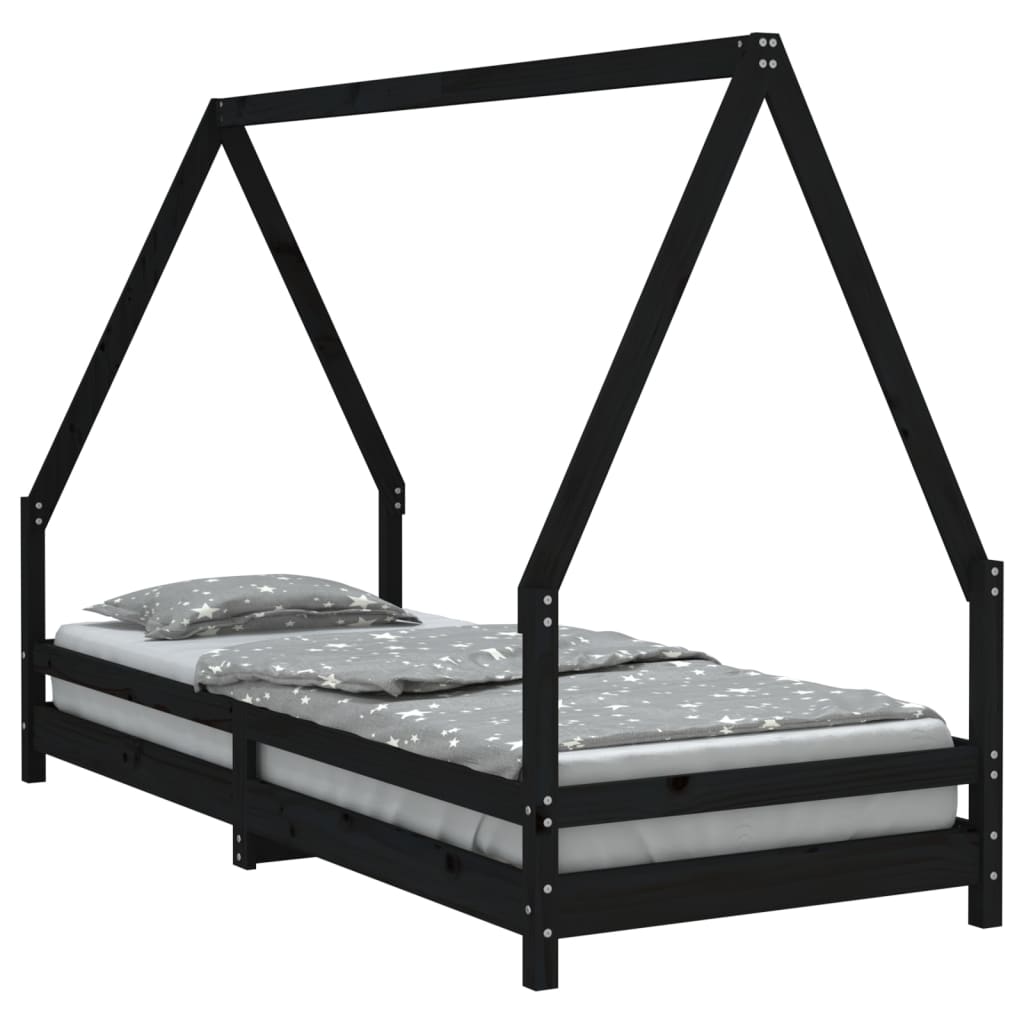 Cadre de lit pour enfants noir 90x200 cm bois de pin massif