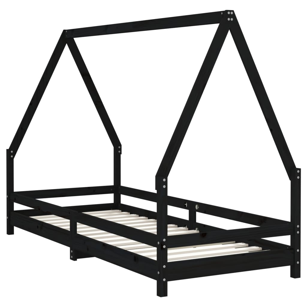 Cadre de lit pour enfants noir 90x200 cm bois de pin massif