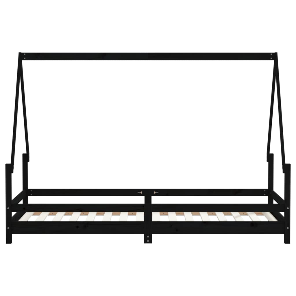 Cadre de lit pour enfants noir 90x200 cm bois de pin massif