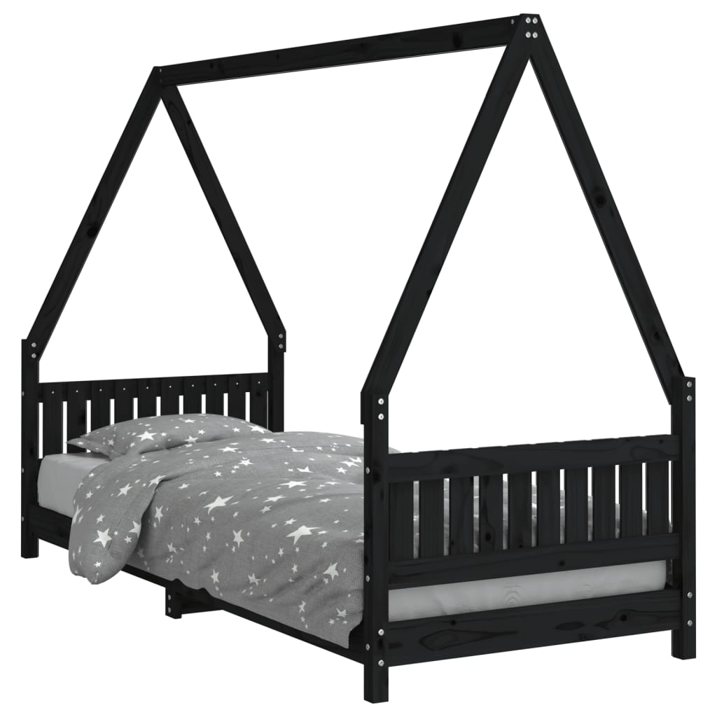 Cadre de lit pour enfants noir 80x200 cm bois de pin massif