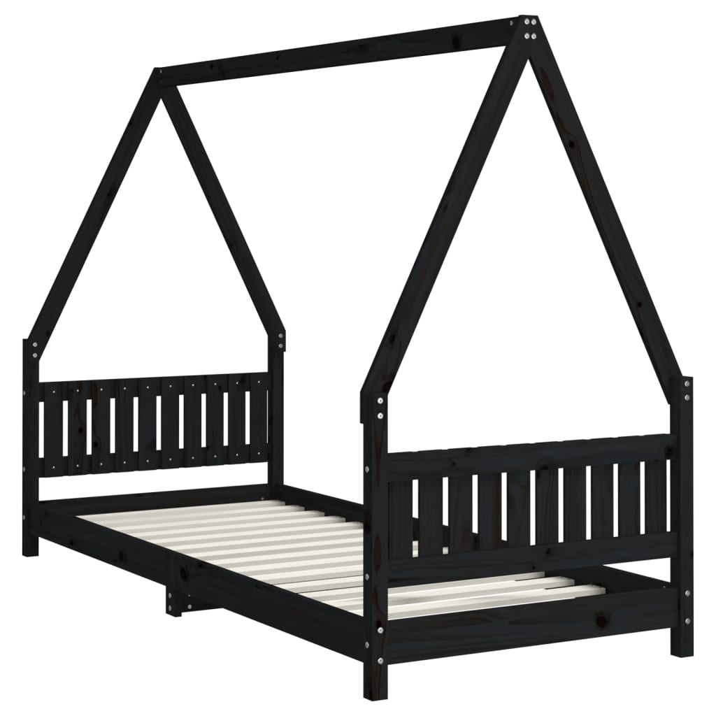 Cadre de lit pour enfants noir 80x200 cm bois de pin massif