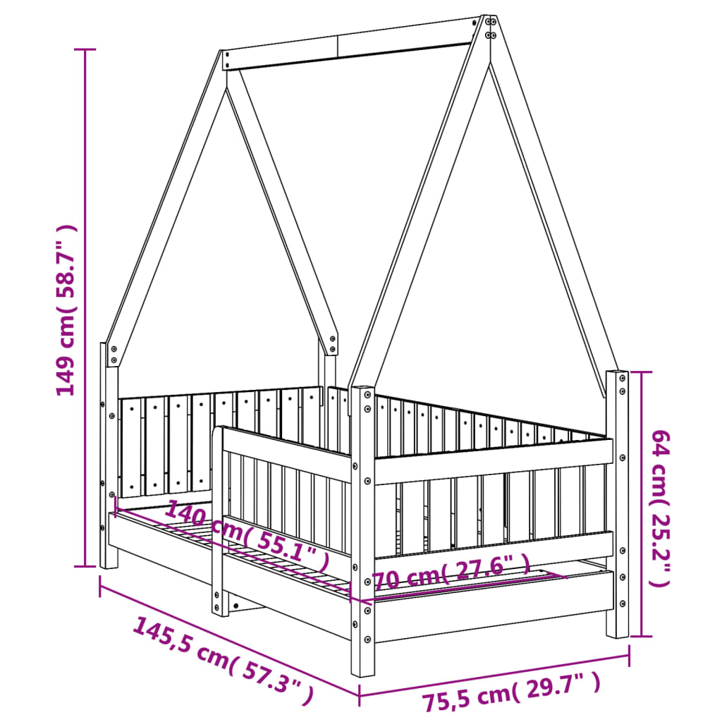 Cadre De Lit Pour Enfant Bois De Pin Massif