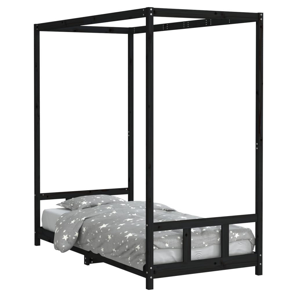 Cadre de lit pour enfants noir 90x190 cm bois de pin massif