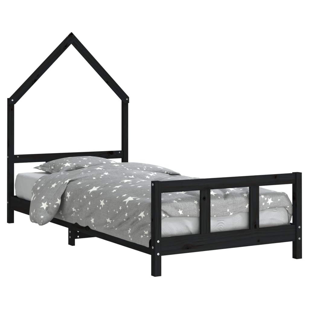 Cadre de lit pour enfants noir 90x190 cm bois de pin massif