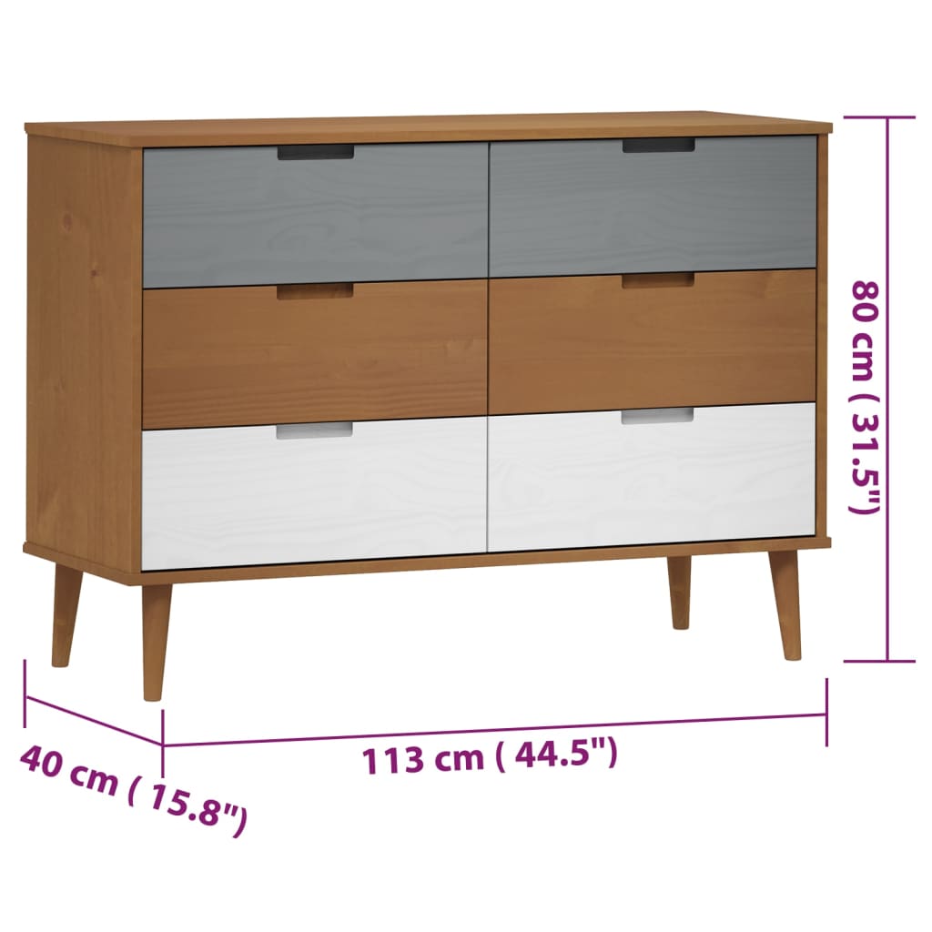 Commode Molde Marron 113X40X80 Cm Bois De Pin Massif