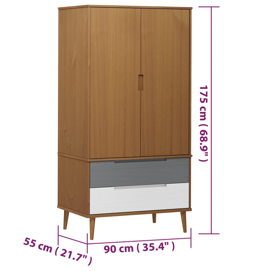 Garde-Robe Molde 90X55X175 Cm Bois Massif De Pin