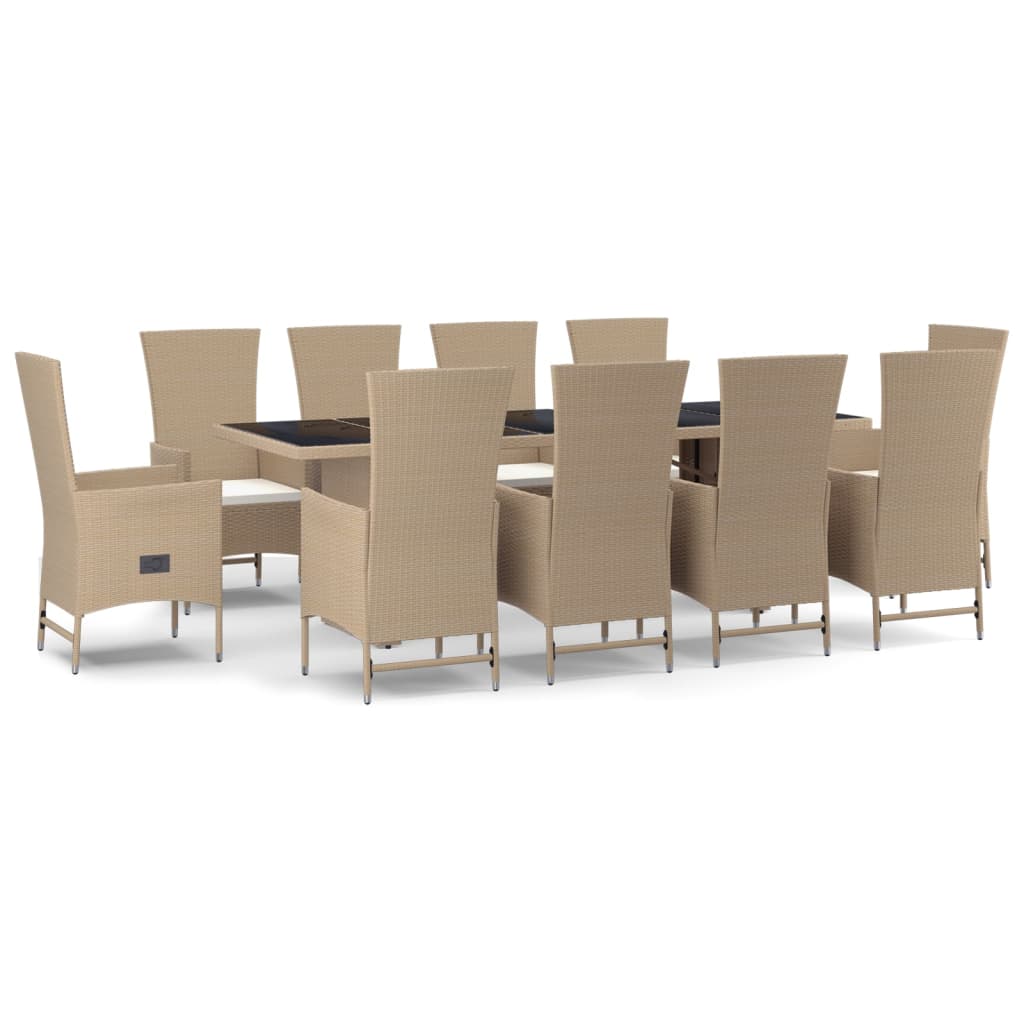 Ensemble À Manger De Jardin Et Coussins 11 Pcs Beige Poly Rotin 10X Fauteuil + Table