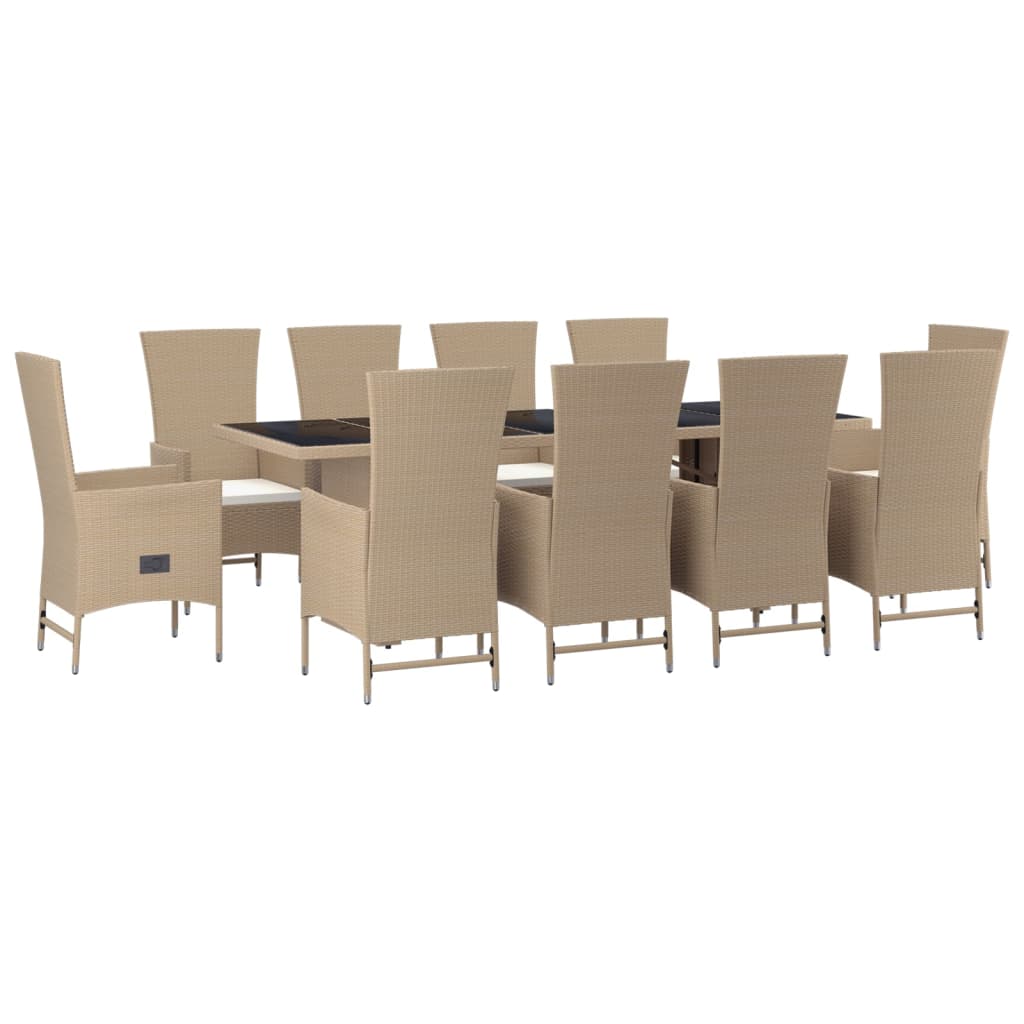 Ensemble À Manger De Jardin Et Coussins 11 Pcs Beige Poly Rotin 10X Fauteuil + Table