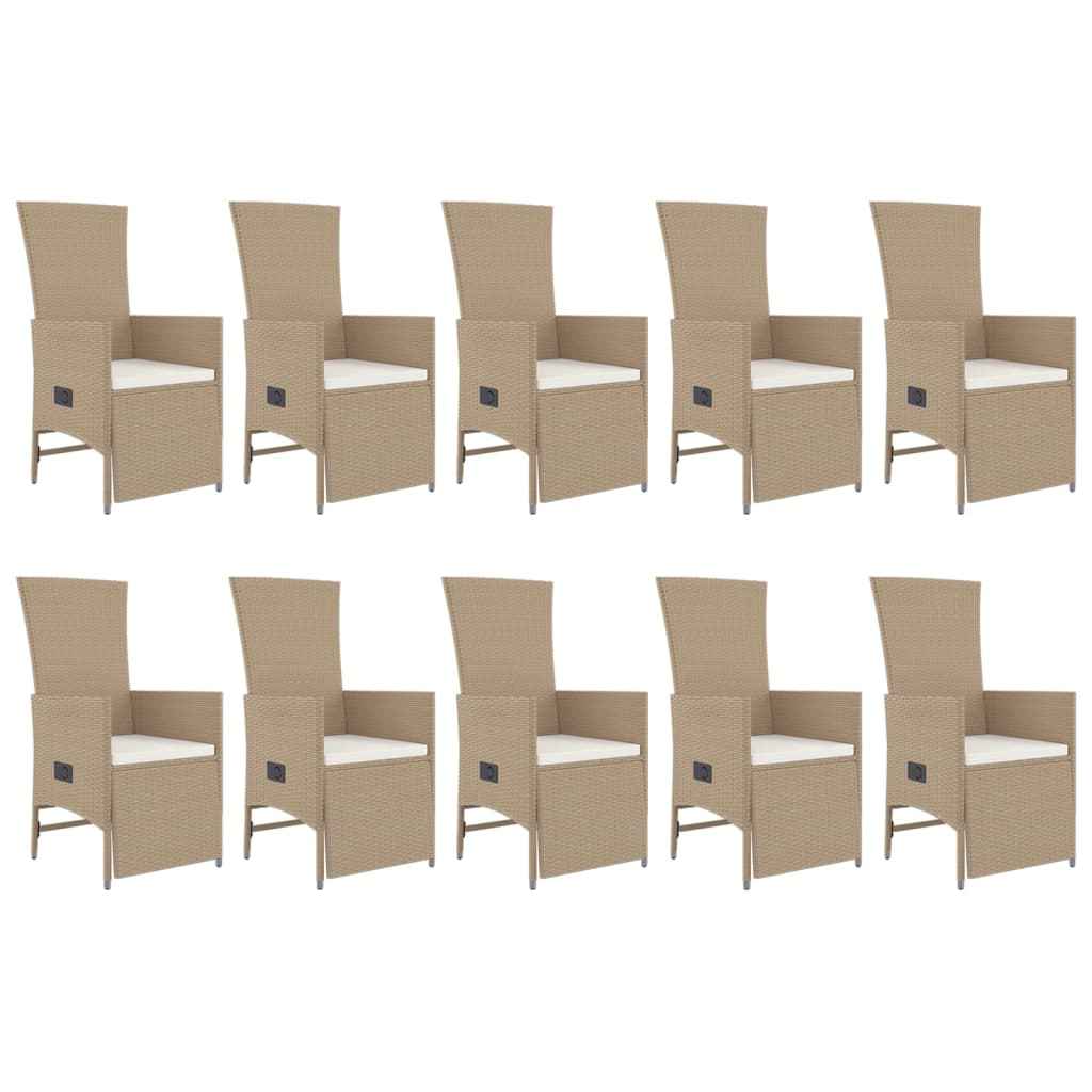 Ensemble À Manger De Jardin Et Coussins 11 Pcs Beige Poly Rotin 10X Fauteuil + Table