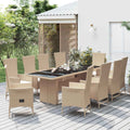 Ensemble À Manger De Jardin Et Coussins 11 Pcs Beige Poly Rotin 10X Fauteuil + Table