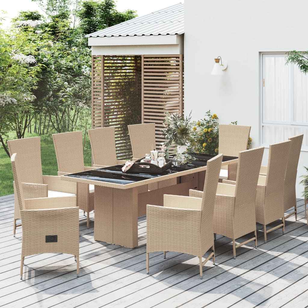 Ensemble À Manger De Jardin Et Coussins 11 Pcs Beige Poly Rotin 10X Fauteuil + Table