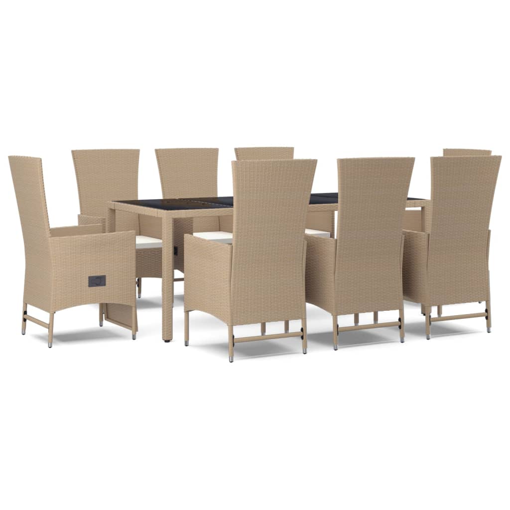 Ensemble À Manger De Jardin Et Coussins 9 Pcs Beige Poly Rotin 6X Chaise + 2X Fauteuil + Table