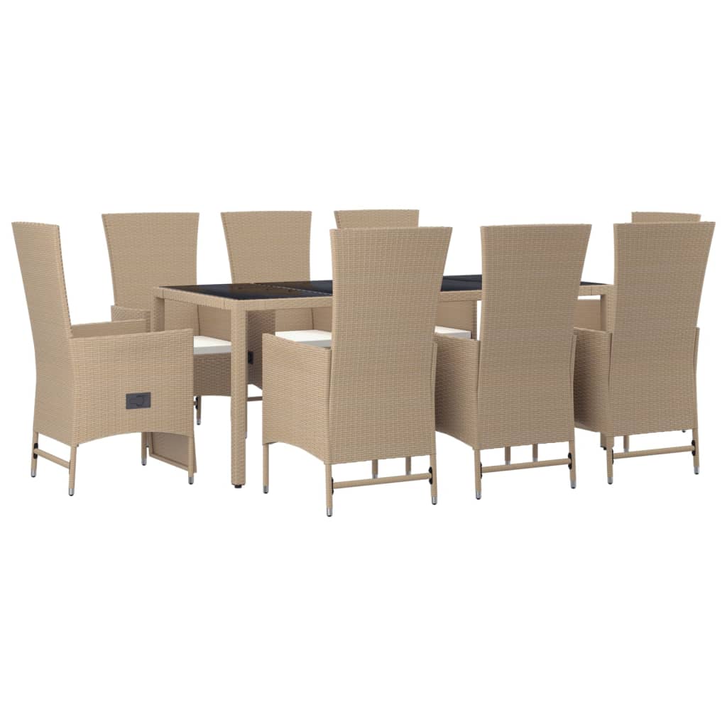 Ensemble À Manger De Jardin Et Coussins 9 Pcs Beige Poly Rotin 6X Chaise + 2X Fauteuil + Table