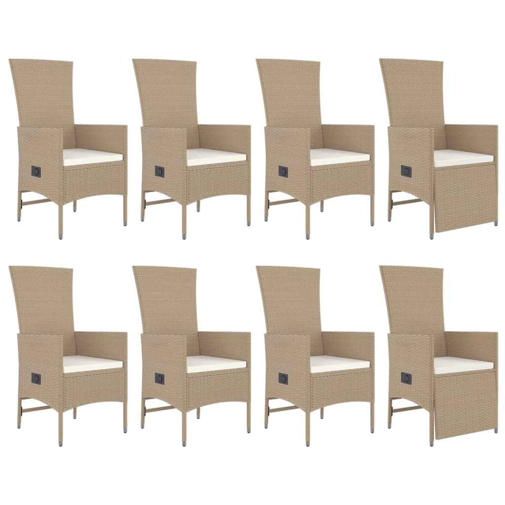 Ensemble À Manger De Jardin Et Coussins 9 Pcs Beige Poly Rotin 6X Chaise + 2X Fauteuil + Table