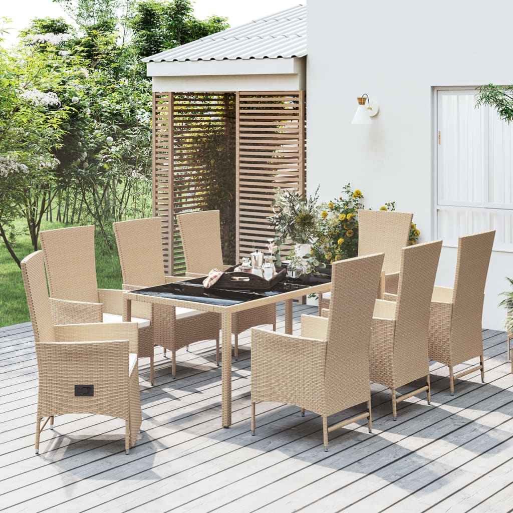 Ensemble À Manger De Jardin Et Coussins 9 Pcs Beige Poly Rotin 6X Chaise + 2X Fauteuil + Table