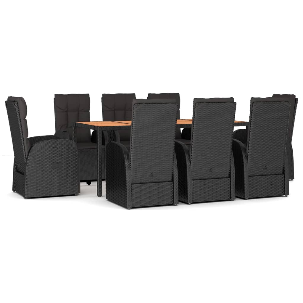 Ensemble À Manger De Jardin 9Pcs Coussins Noir Résine Tressée 6X Chaise + 2X Fauteuil + Table