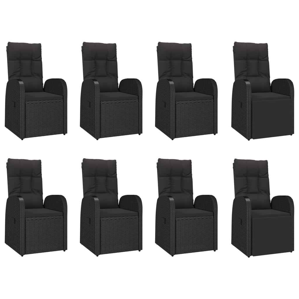 Ensemble À Manger De Jardin 9Pcs Coussins Noir Résine Tressée 6X Chaise + 2X Fauteuil + Table