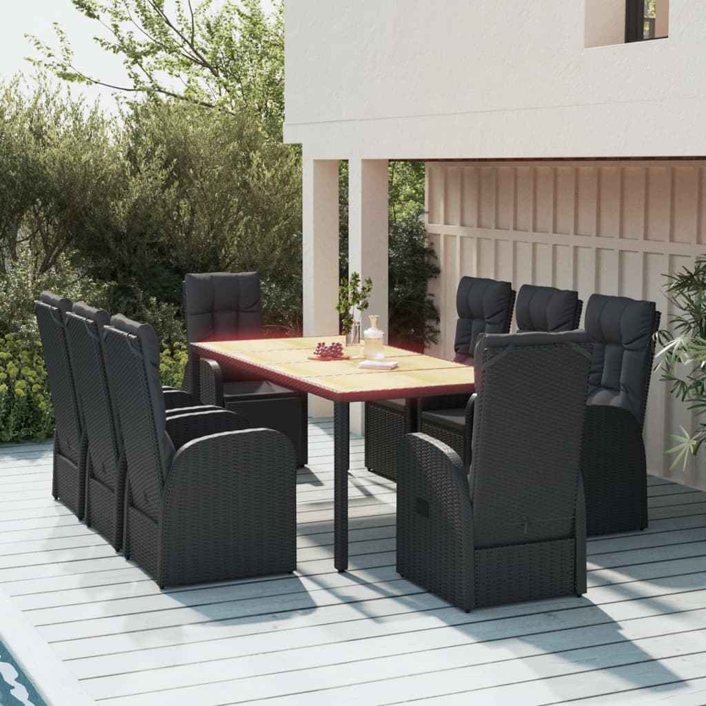 Ensemble À Manger De Jardin 9Pcs Coussins Noir Résine Tressée 6X Chaise + 2X Fauteuil + Table
