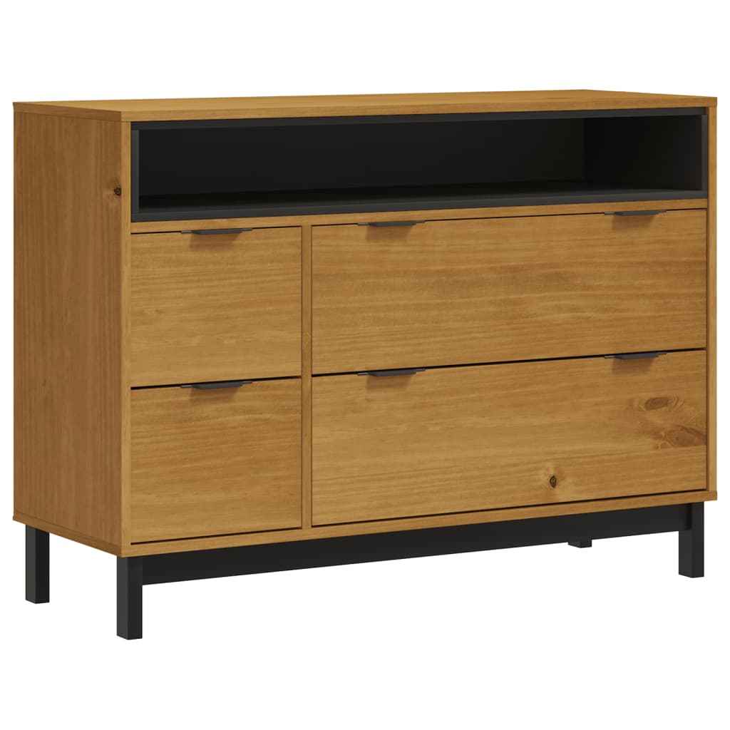 Commode Flam 110X40X80 Cm Bois De Pin Massif Vert Et Blanc