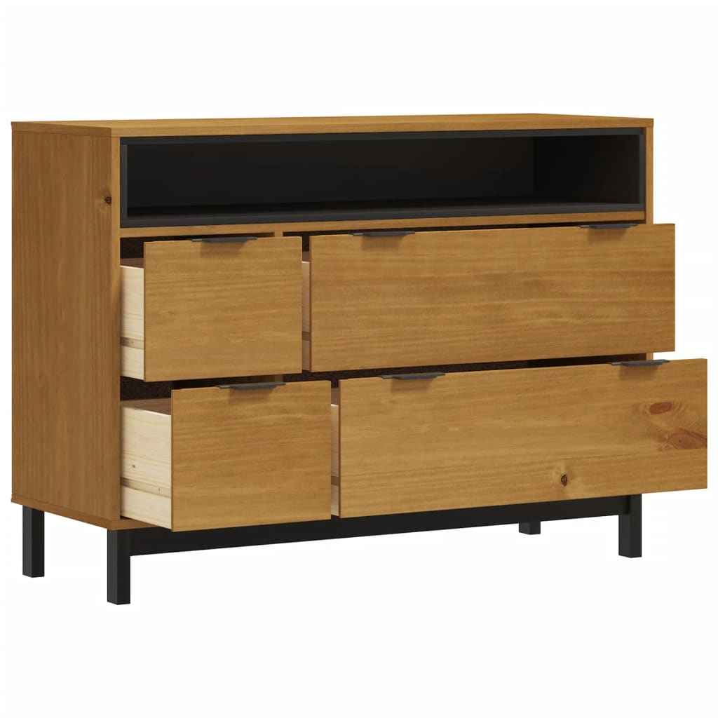 Commode Flam 110X40X80 Cm Bois De Pin Massif Vert Et Blanc