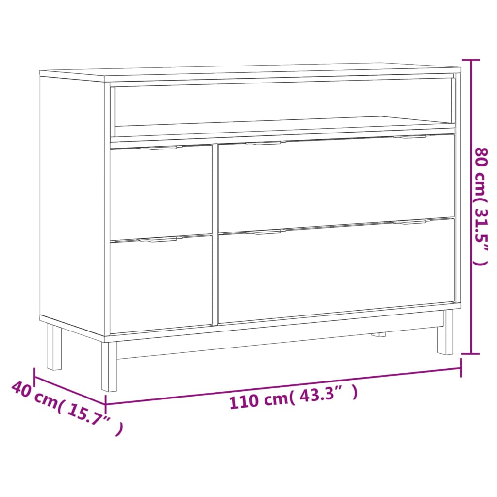 Commode Flam 110X40X80 Cm Bois De Pin Massif Vert Et Blanc