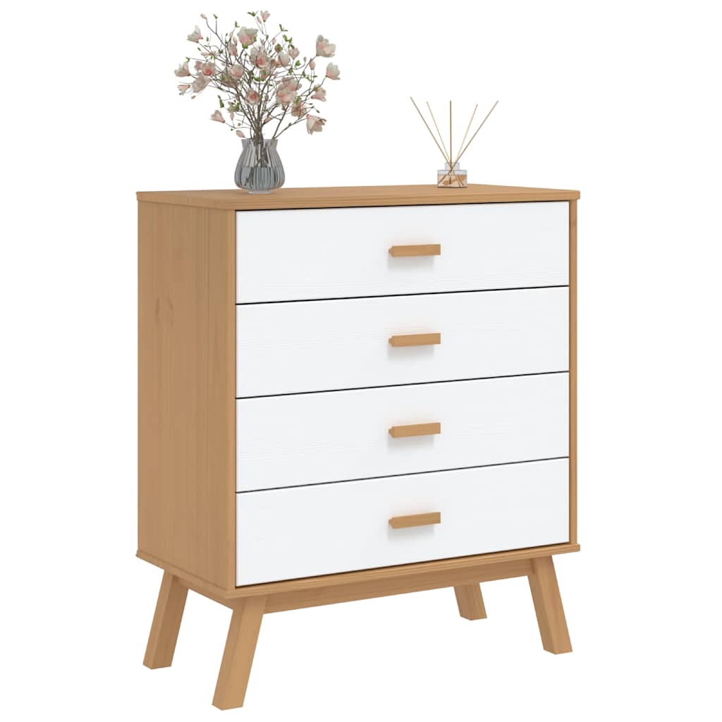 OLDEN chest of drawers, white and brown solid pine wood