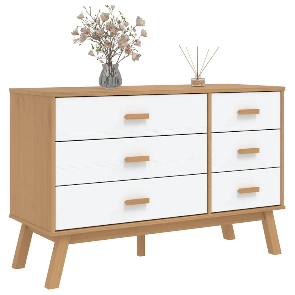 OLDEN chest of drawers, white and brown solid pine wood