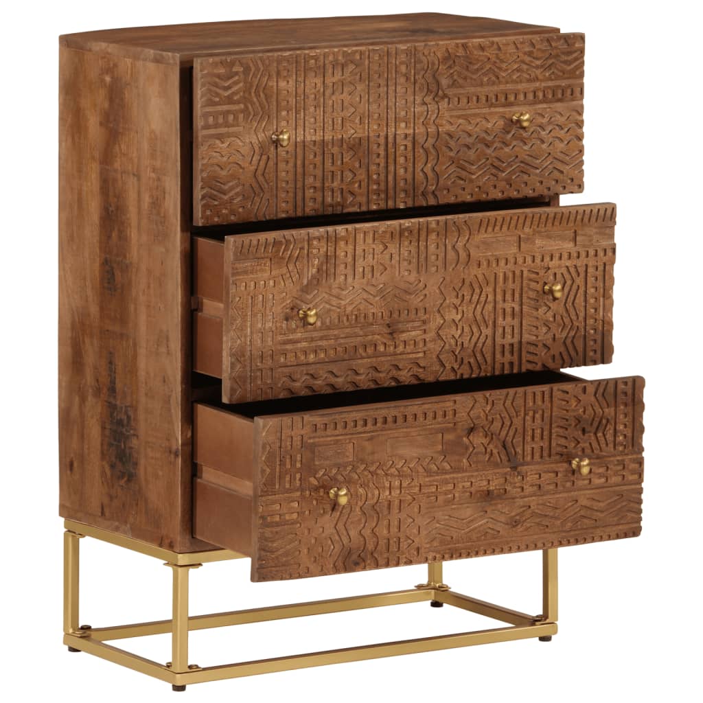 Commode 55X30X76 Cm Bois Massif De Manguier Et Fer