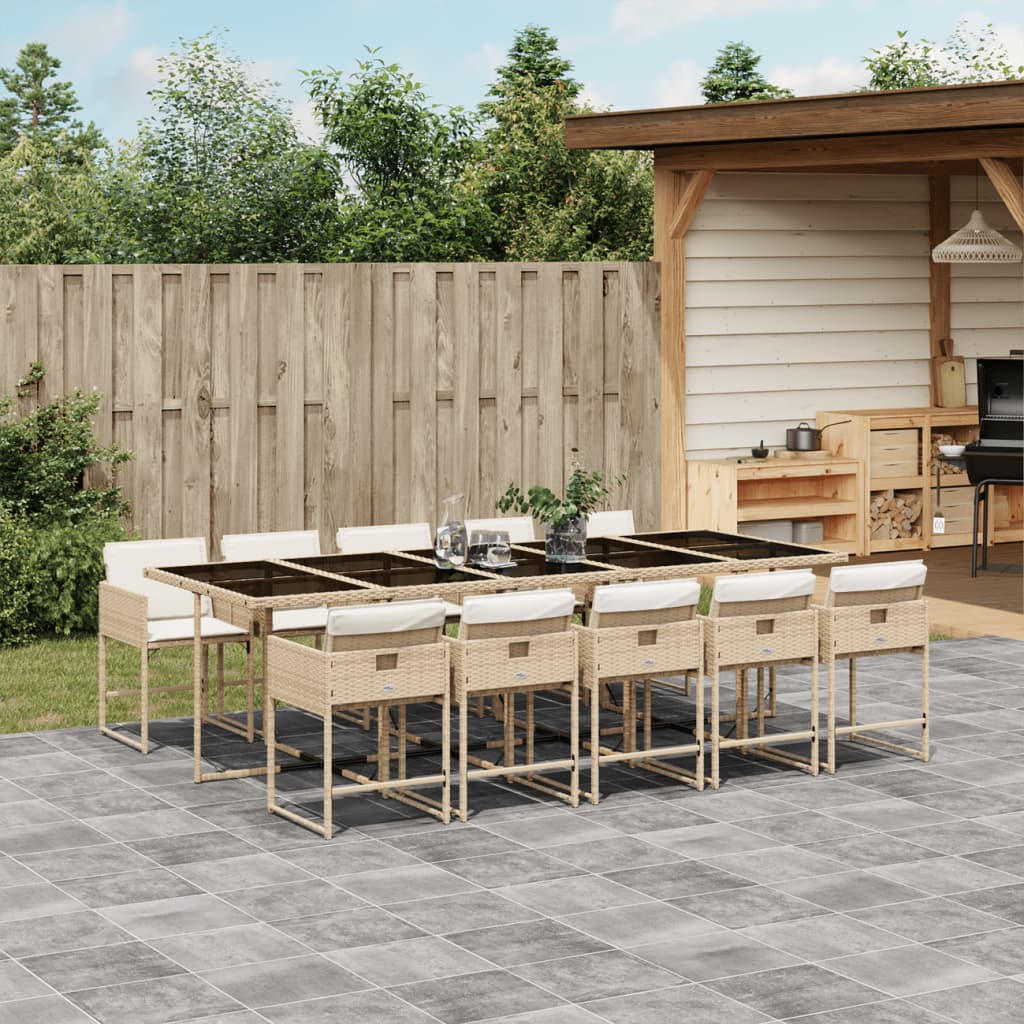 Ensemble À Manger De Jardin Coussins 13 Pcs Résine Tressée