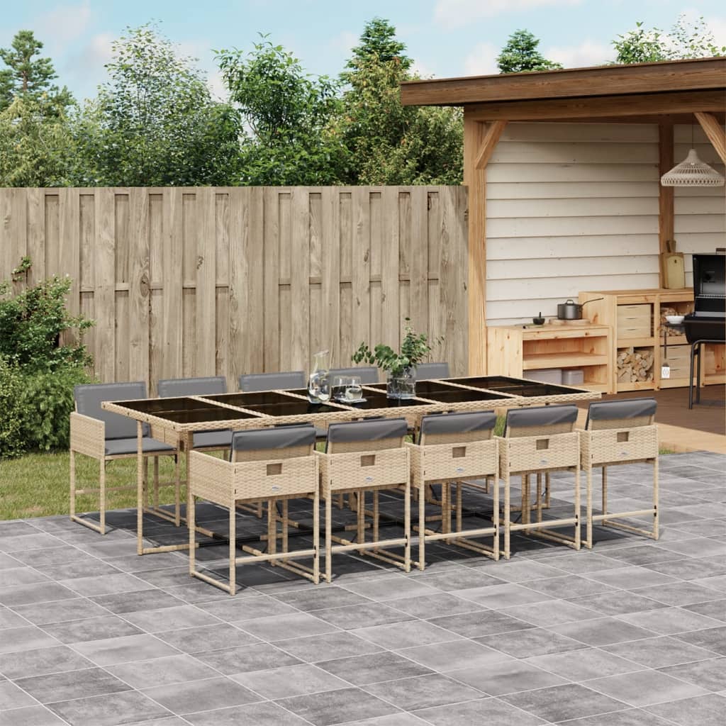 Ensemble À Manger De Jardin Coussins 13 Pcs Résine Tressée
