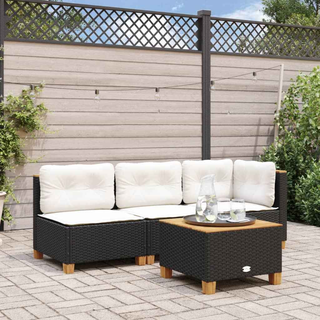 Canapé D'angle De Jardin Avec Coussins Noir Résine Tressée