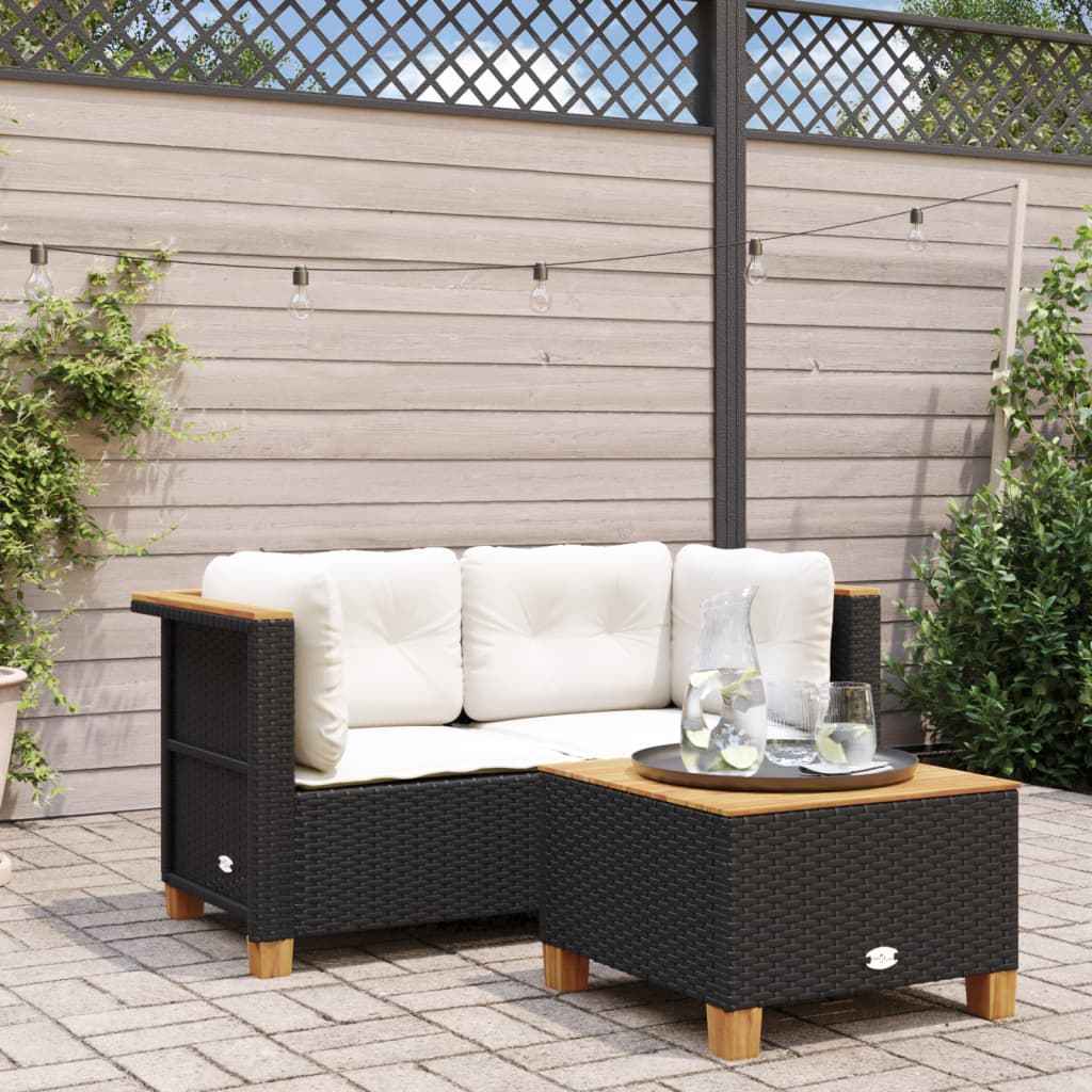 Canapé D'angle De Jardin Avec Coussins Noir Résine Tressée