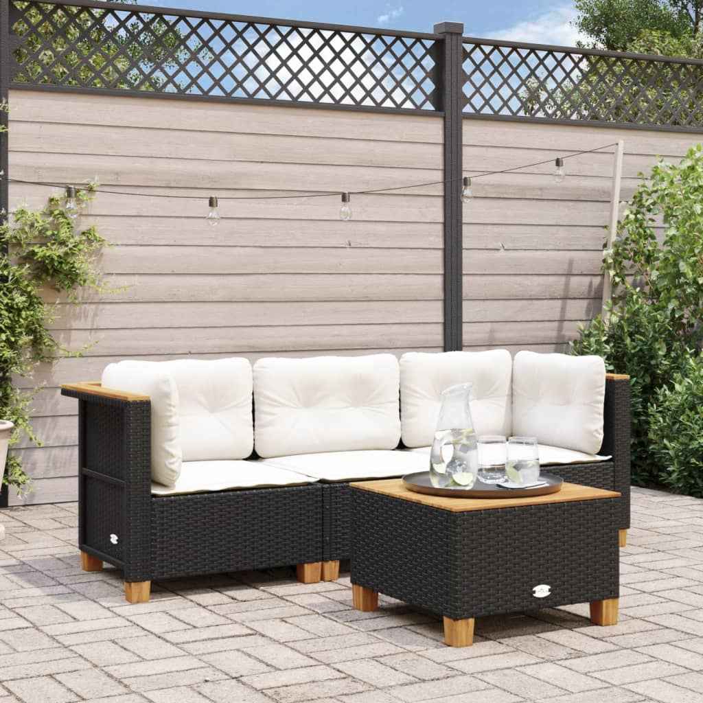 Canapé D'angle De Jardin Avec Coussins Noir Résine Tressée