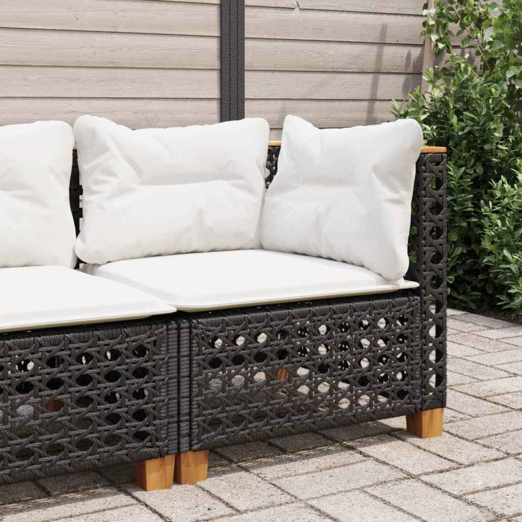 Canapé D'angle De Jardin Avec Coussins Noir Résine Tressée