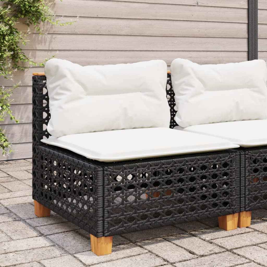 Canapé D'angle De Jardin Avec Coussins Noir Résine Tressée