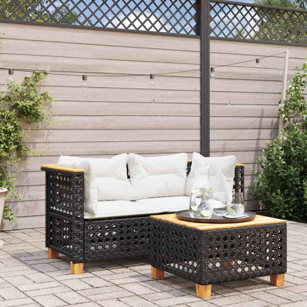Canapé D'angle De Jardin Avec Coussins Noir Résine Tressée