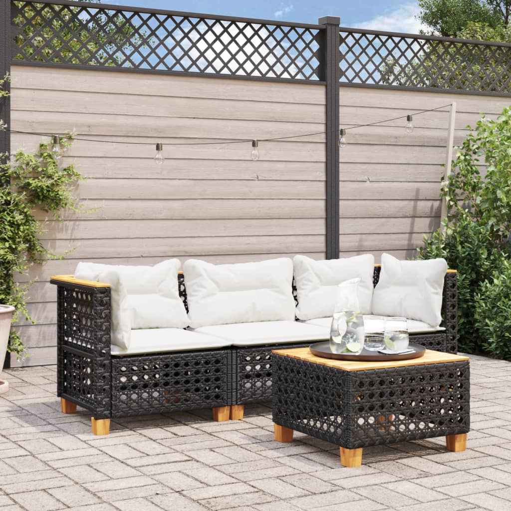 Canapé D'angle De Jardin Avec Coussins Noir Résine Tressée
