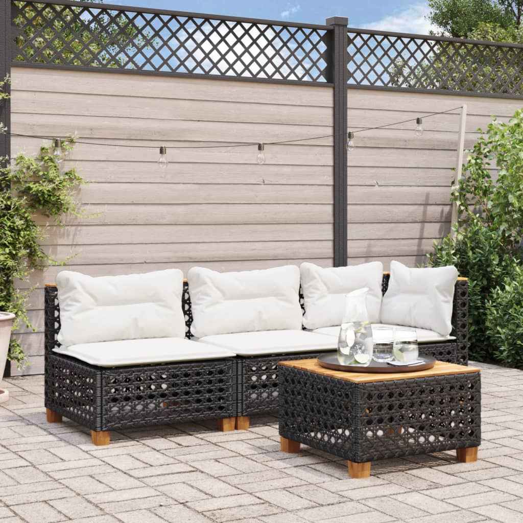 Canapé D'angle De Jardin Avec Coussins Noir Résine Tressée