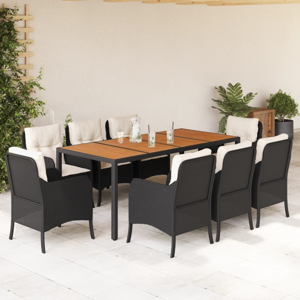 Ensemble À Manger De Jardin 9Pcs Coussins Résine Tressée
