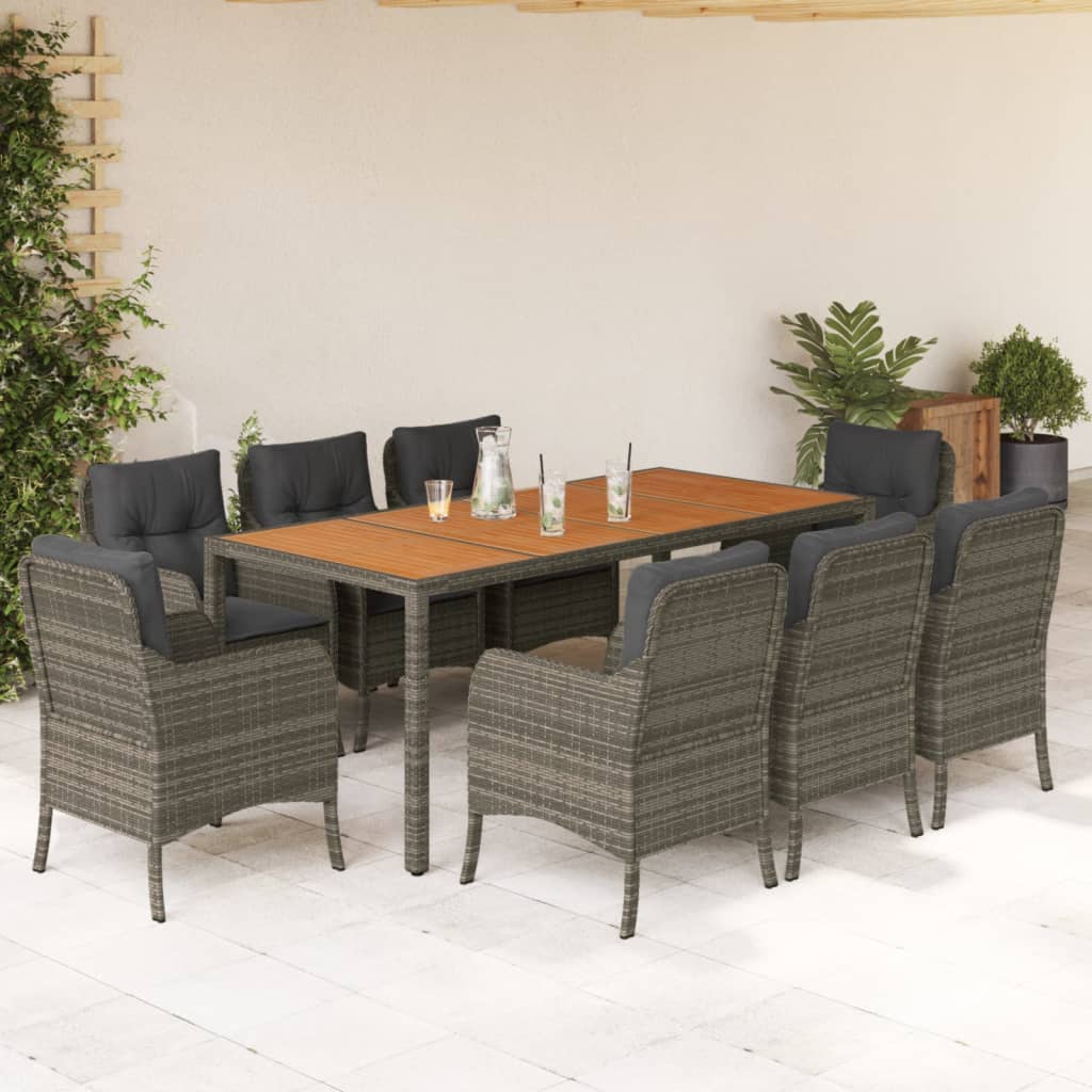 Ensemble À Manger De Jardin 9Pcs Coussins Résine Tressée