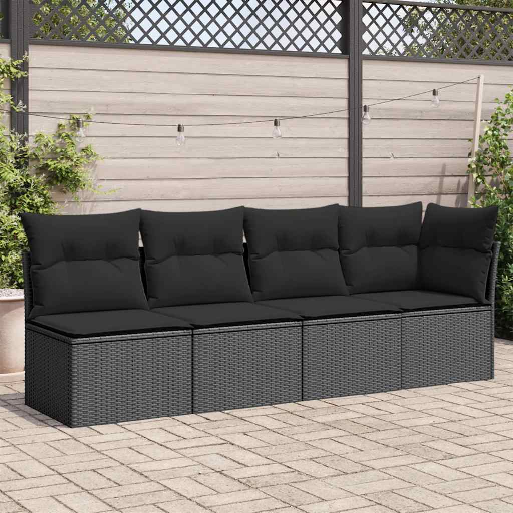 Canapé De Jardin Avec Coussins 4 Places Noir Résine Tressée