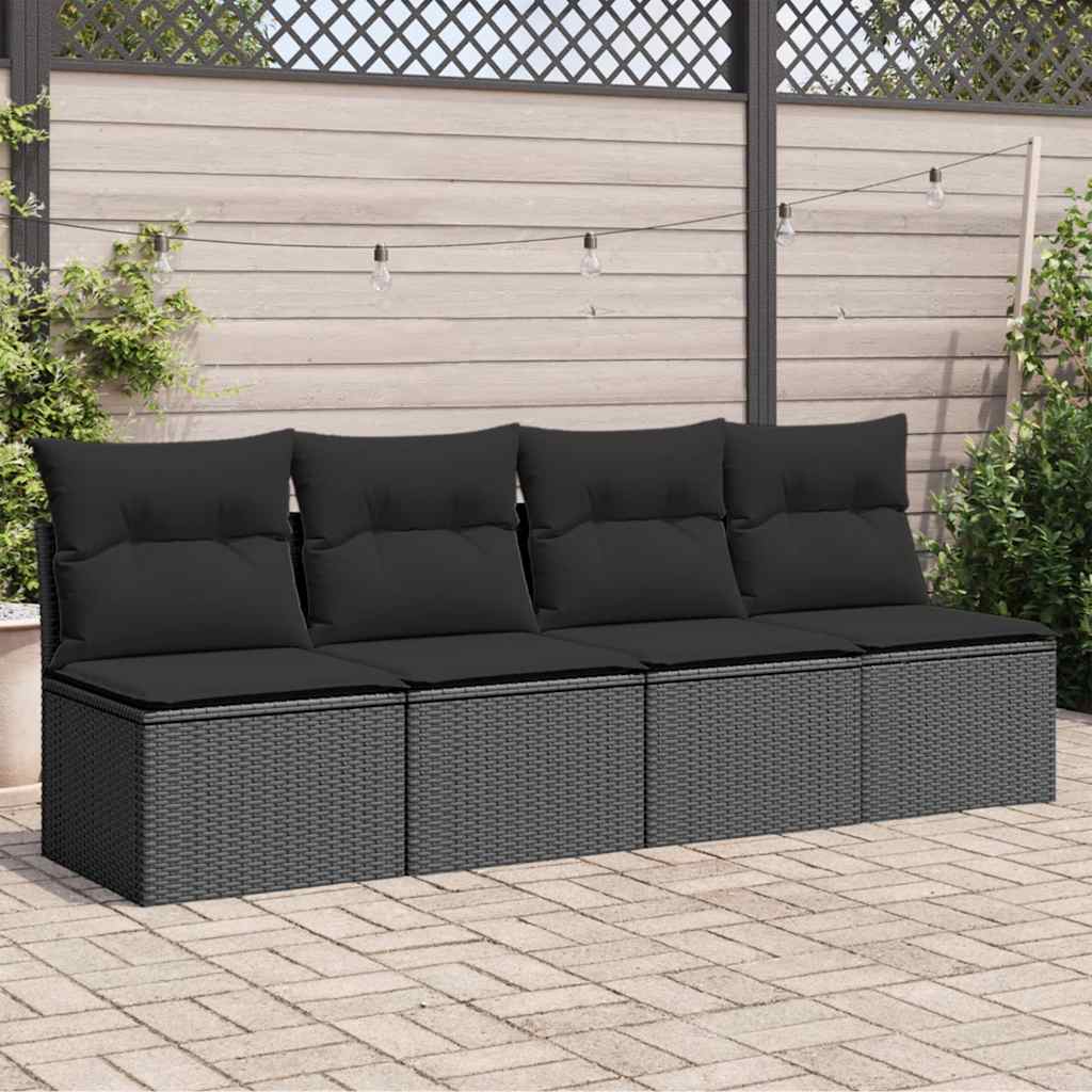 Canapé De Jardin Avec Coussins 4 Places Noir Résine Tressée