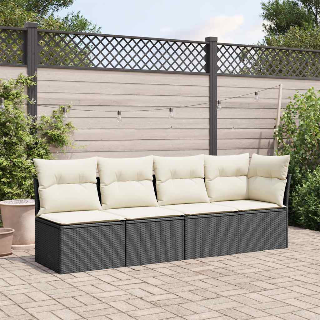 Canapé De Jardin Avec Coussins 4 Places Noir Résine Tressée
