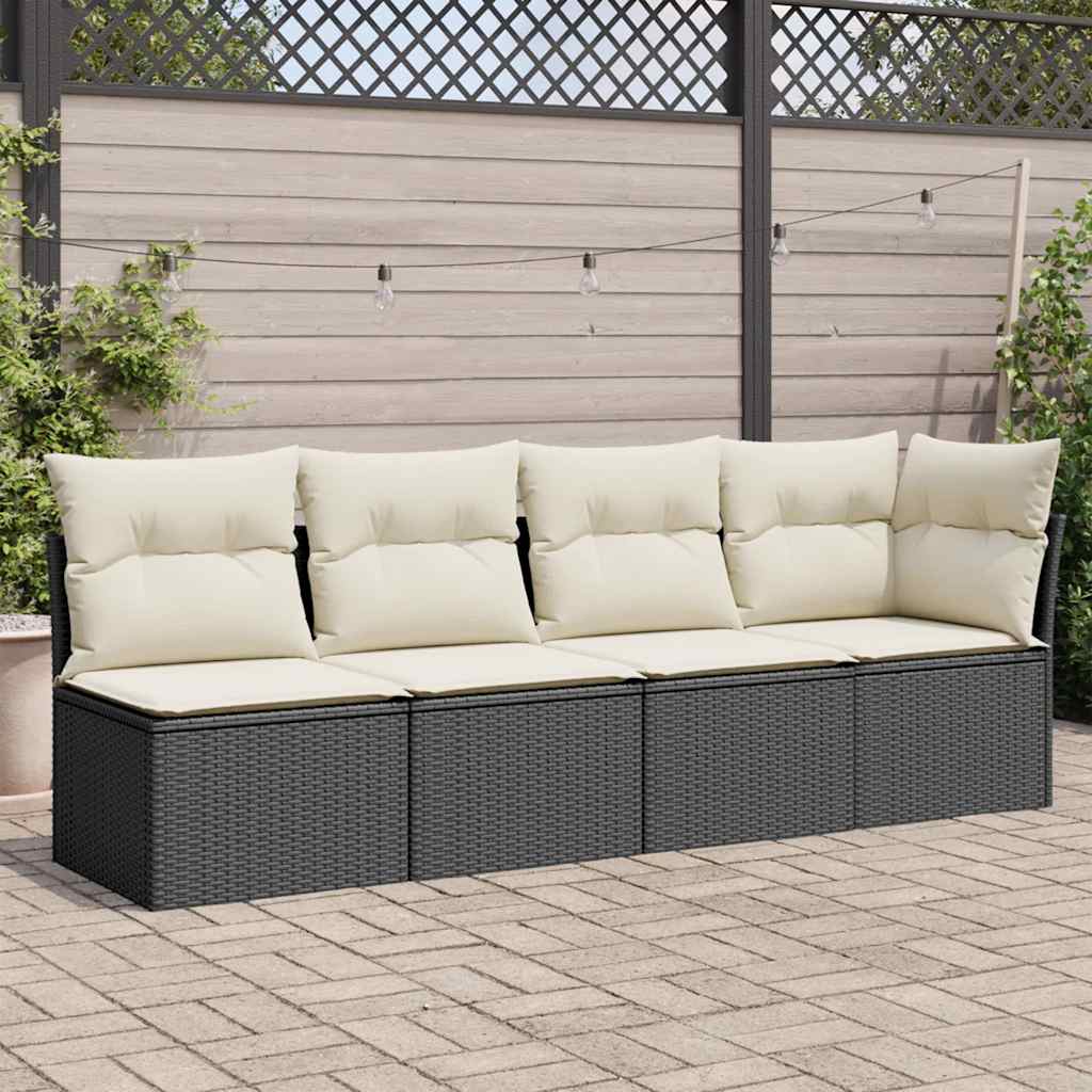 Canapé De Jardin Avec Coussins 4 Places Noir Résine Tressée