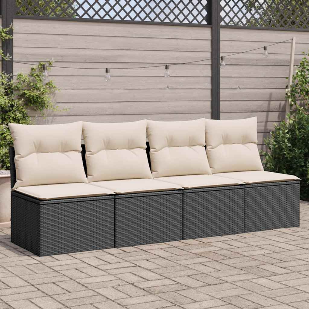 Canapé De Jardin Avec Coussins 4 Places Noir Résine Tressée