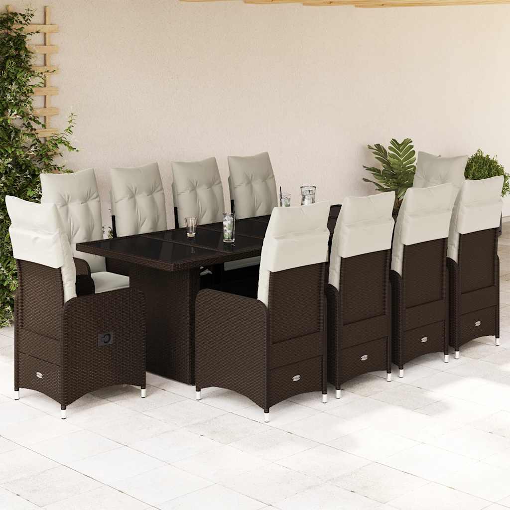 Ensemble De Bistro De Jardin 11 Pcs Coussins Poly Rotin