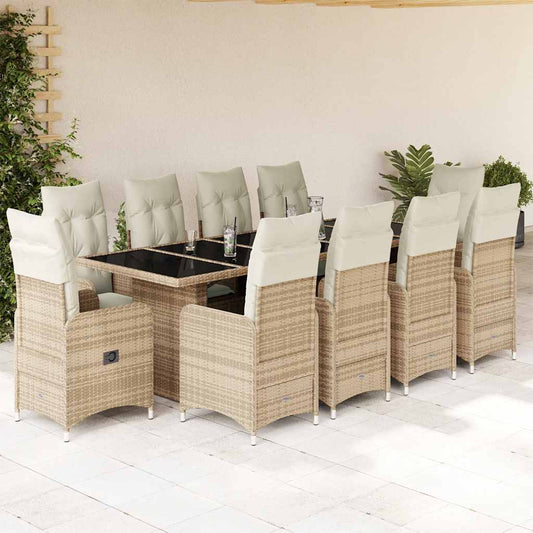 Ensemble De Bistro De Jardin 11 Pcs Coussins Poly Rotin