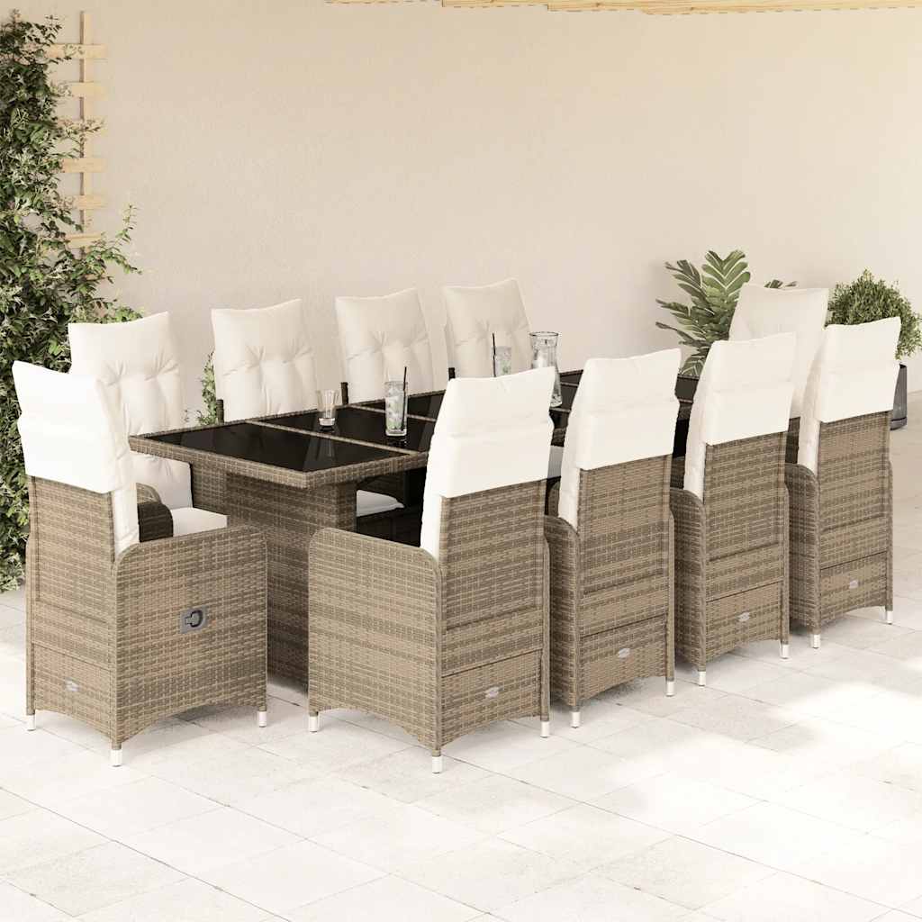 Ensemble De Bistro De Jardin 11 Pcs Coussins Poly Rotin