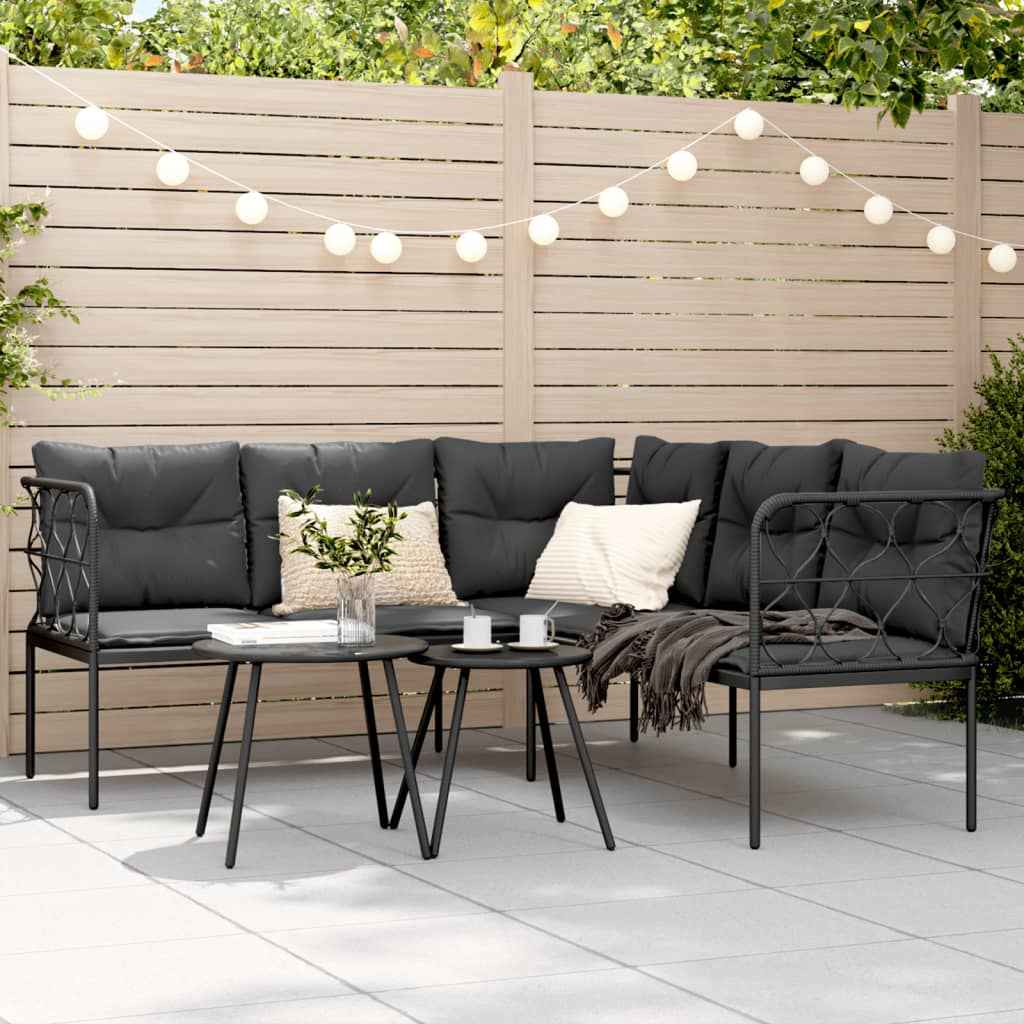 Canapé De Jardin Avec Coussins Forme De L Noir Acier Textilène